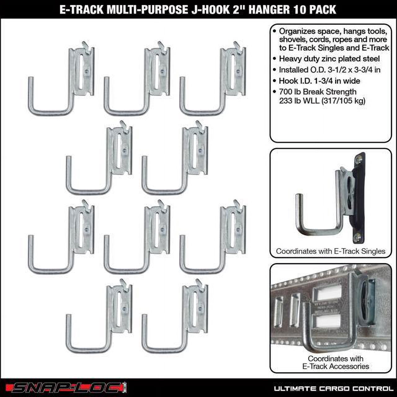SNAP-LOC E-Track Multi-Purpose J-Hook 10 Inch Hanger 2-Pack, Logistic Tie-Down for Pickups, Trucks, Trailers