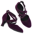 thumbnail image 4 of Strappy Heels for Women, Large Size Ladies' Dance Shoes, Latin Salsa Cha Ballroom, Indoor Fabric Cross Straps, Low Heels, Comfortable and Well-Fitting, In A Variety of Colors, Purple 7.5, 4 of 7