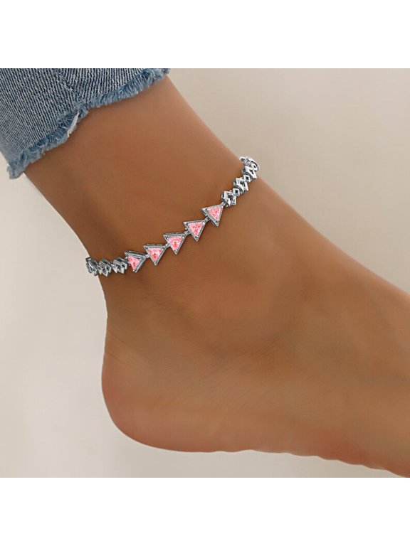 CZ Anklets For Summer with 5"+2" Inch Adjustable Size Silver Color and Brass Metal