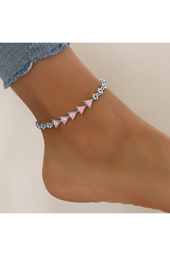 CZ Anklets For Summer with 5"+2" Inch Adjustable Size Silver Color and Brass Metal