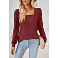 thumbnail image 2 of Square Neck Pleated Shoulder Long Sleeve Textured Blouse for Women Burgundy Medium, 2 of 5