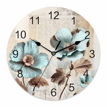 10 Inch Blue Broccoli Wall Clock, Vintage Flowers Victorian Style Battery Operated Silent Non Ticking Clocks, Easy to Read Round Wall Clock for Kitchen/Living Room/Bedroom/Bathroom