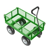 KFFKFF Mesh Steel Garden Cart 680 Lbs, 33.9 x 18.9 " Heavy Duty Utility Wagon Cart, Outdoor Yard Cart with 10" Wheels, Detachable Mesh Sides, 180°Swiveling Handle (Green)