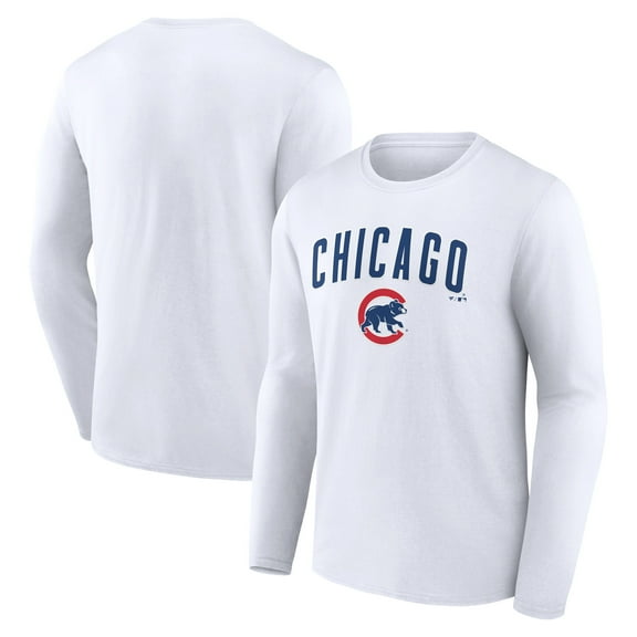 Men's White Chicago Cubs Team Lockup Long Sleeve T-Shirt
