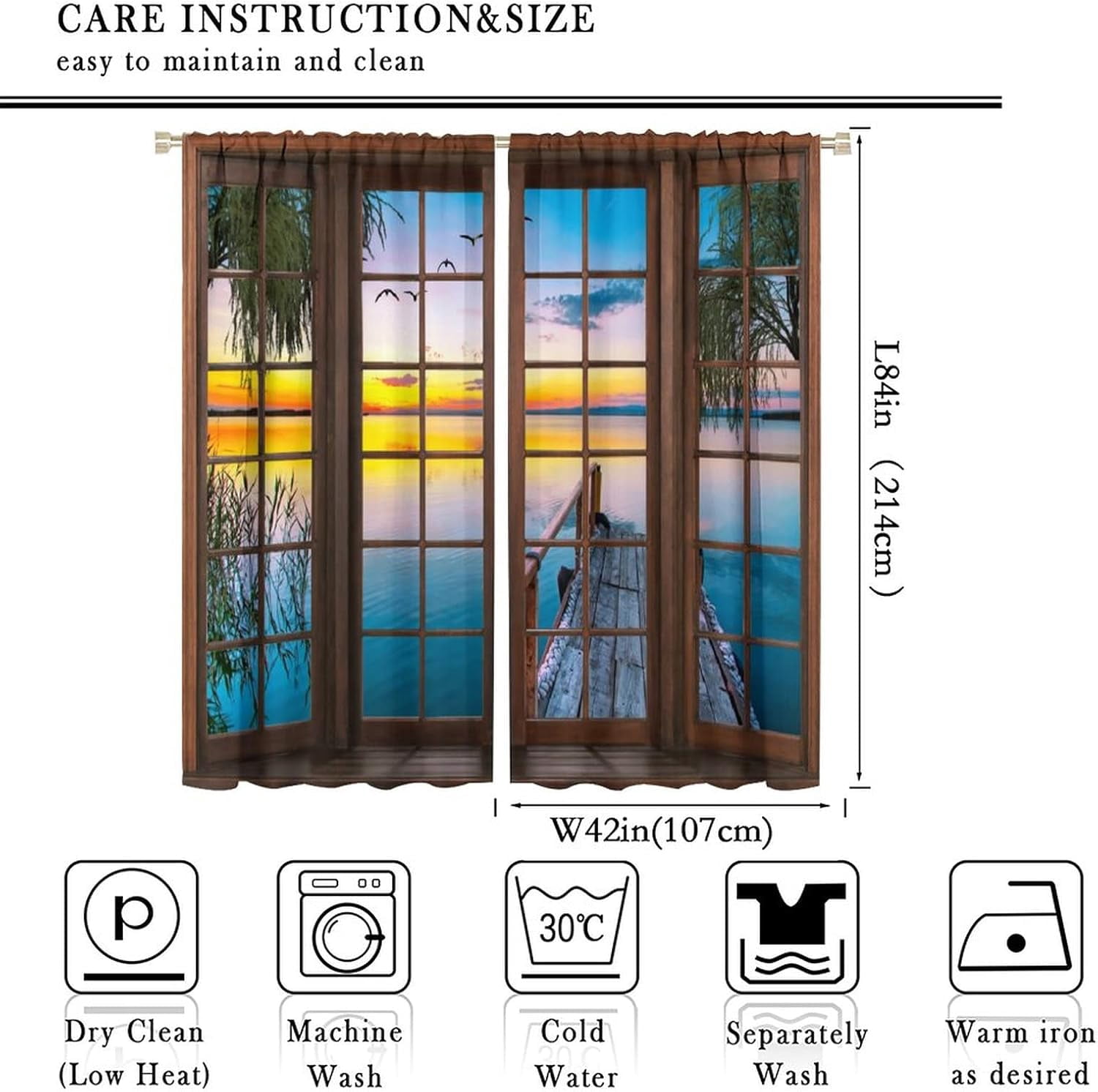 Landscape Curtains,Natural Scenery Rustic Window Curtains,Forest Lake Sunset Print Bedroom Living Room Home Decoration 84x84in