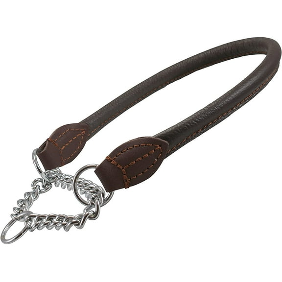 Rolled Genuine Leather Martingale Dog Collar Choker Brown 7 Sizes (#7 - Neck Circumf.17.5"-19.5")