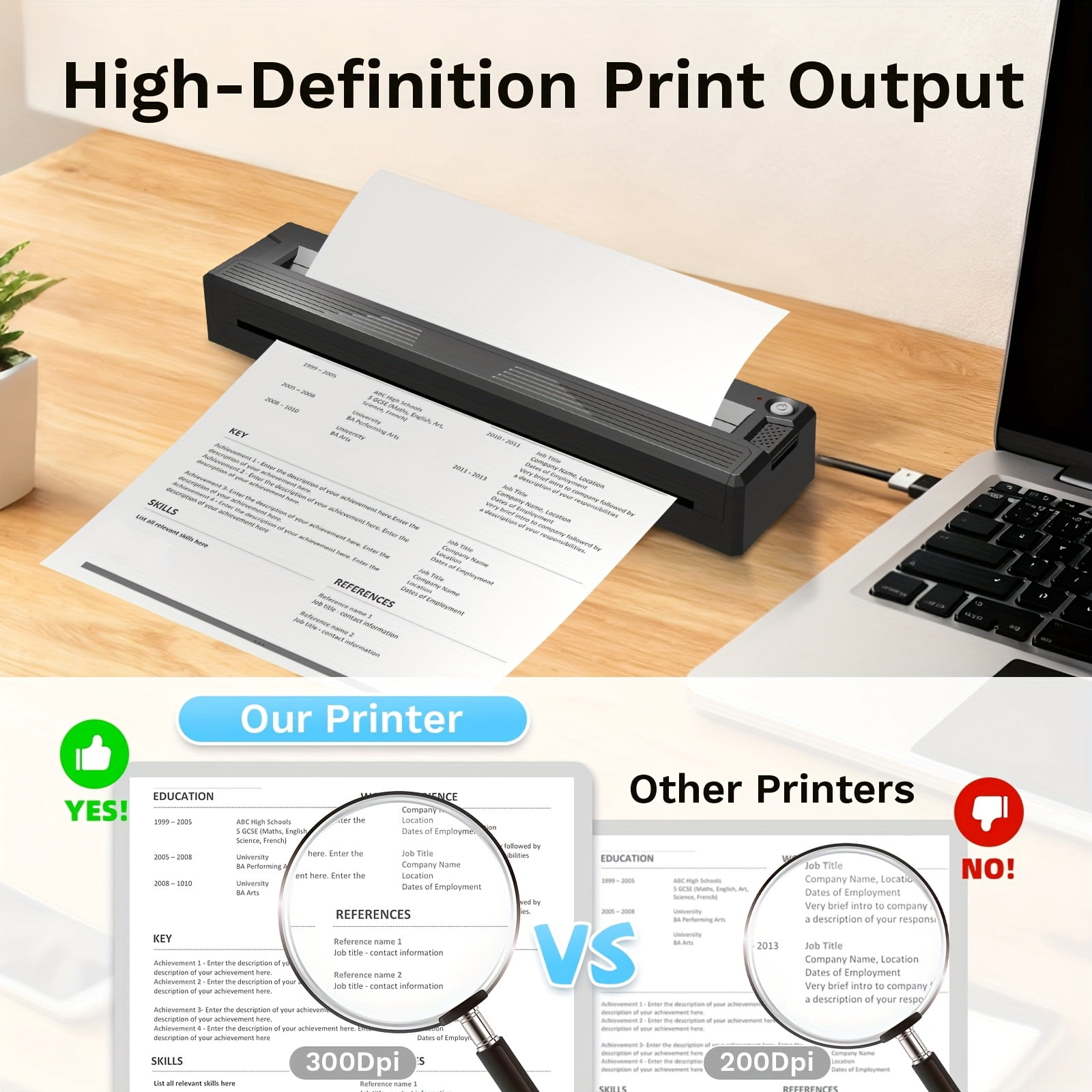 2026 Upgraded Portable Wireless Thermal Printer, Inkless Travel Printer for A4,A5,US Letter&Legal Paper, Compatible with iOS Android Phone Laptop, Includes 10pcs Thermal Paper