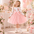 thumbnail image 3 of Lanbubble Toddler Girls Long Sleeve Dress Floral Tulle Dress with Ruffle Shoulders, 3-7 Years, 3 of 10