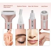 4 in 1 Electric Epilator Multifunction Hair Trimmer Kit for Facial Leg Eyebrow Rechargeable Women Hair Remover Shaver (Rose Gold)