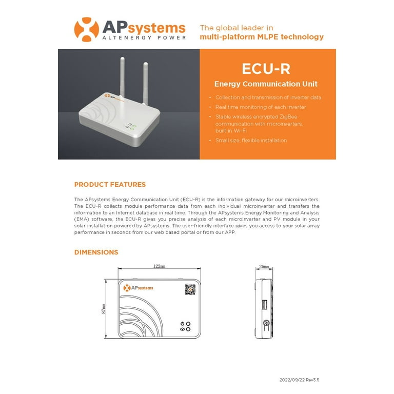 ECU-R and Monitoring Communication APsystems Residential Energy Unit Gateway