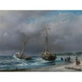 thumbnail image 2 of Andreas Schelfhout 18x15 Black Ornate Wood Framed Double Matted Museum Art Print Titled - Unloading the Catch (1853), 2 of 5