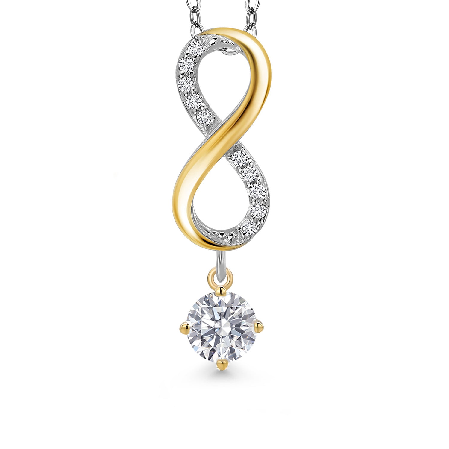 Gem Stone King 925 Silver and 10K Yellow Gold Lab Grown Diamond Pendant Necklace for Women | 1.08 Cttw | Gemstone April Birthstone | Round 5MM | With 18 inch Chain