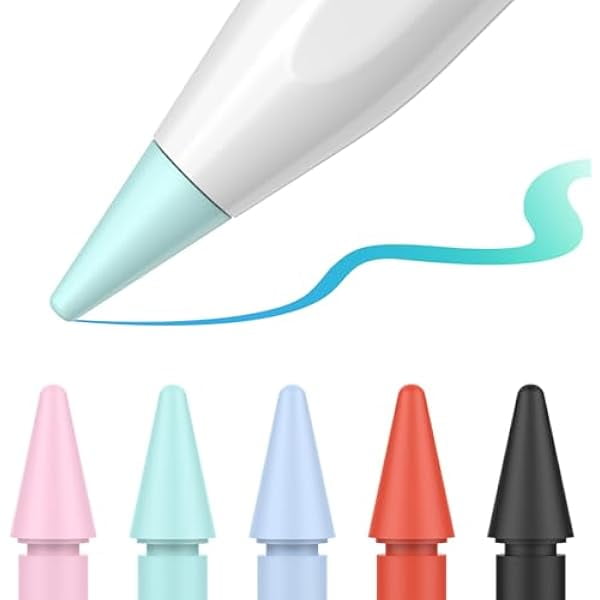 LinQingQ 5 Pack Replacement Tips for Apple Pencil 1st/2nd Generation/USB-C, Precise Control Pencil Tips Cover, Replacement Nids for iPad Pro/Air/Mini Pencil, Black/Red/Blue/Green/Pink