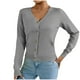 thumbnail image 2 of Suéter de cuello en V para mujer, suéter de punto de color liso con cuello en V, cárdigan con botones, blusa para mujer, 2 of 8