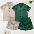 thumbnail image 4 of Clothing Cqxid525 pajamas for women set Satin Pyjamas Women's Short 4 Piece Pyjamas Short Sleeve Sleepwear and Shorts Set Women Sets Leisure Suit Loungewear Sleepwear Pjs Sets Lounge Set Green 2PC, 4 of 4