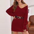 thumbnail image 4 of Naughtyhood Sweater Dress for Women,Women Fashion Casual Solid Round Neck Long Sleeve Pullover Knit Sweater Dress Red M, 4 of 6
