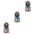 thumbnail image 2 of Greeniant Traje de baño sin mangas para mujer, traje de baño con escote en V profundo, fiesta en la playa, traje de baño de poliéster, regalos, azul + Flor azul + azul 2XL 3piezas Greeniant CBP218405, 2 of 6