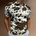 thumbnail image 2 of Cowhide Pattern Men Zipper T-shirt Summer Casual Short Sleeve T-shirt Top, 2 of 7