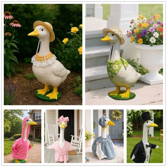 Holiday Porch Goose Outfits Lawn Porch Geese Costume Courtyard Style Floral Scarf and Hat Pet Costume Garden Ornaments Spring Costume Set