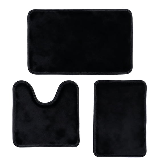 3 Pcs Bathroom Mat Set Bath Rug Set Non Slip Absorbent Toilet Mat Set Comfortable Soft Machine Wash,Black