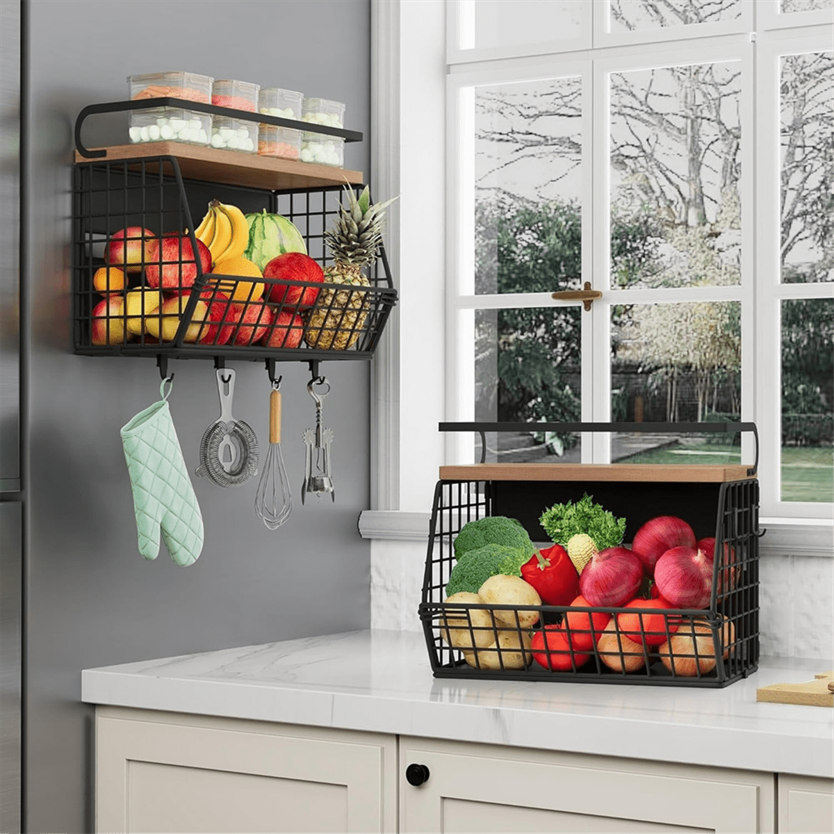 Magnetic Shelf for Fridge with Wood Lid Spice Rack for Refrigerator