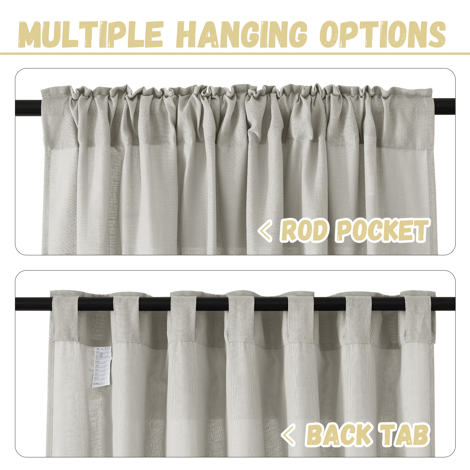 StangH Natural Linen Grey Curtains 90 inches Long, Flax Linen Blend Semi Sheer Living Room Panels Farmhouse Retro Light Airy Window Drapes for Sliding Door Bedroom,Light Grey, W55 x L90, 2 Panels