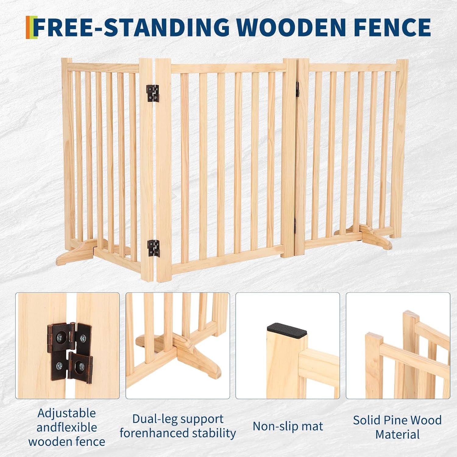 3-Piece 24" Wood Dog Door - Freestanding Pet Door with Non-Slip Pad, No Drilling Required! Hardwood Folding Door for Stairs, Kitchens, Doorways (Natural Wood)
