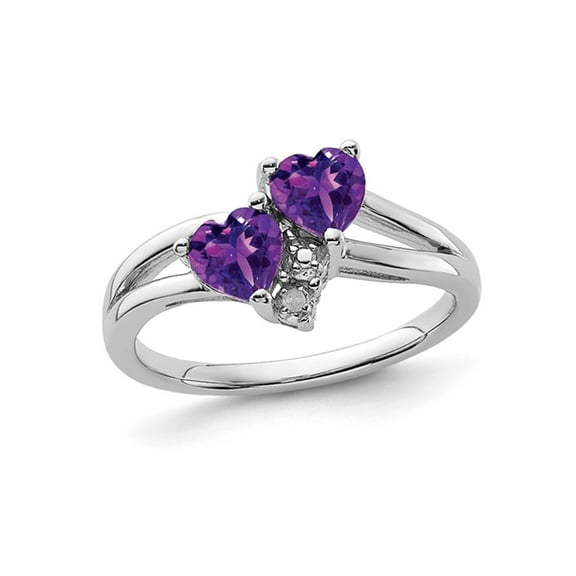 Gem & Harmony 4/5 Carat (Ctw) Amethyst Double Heart Ring in Sterling Silver for Women