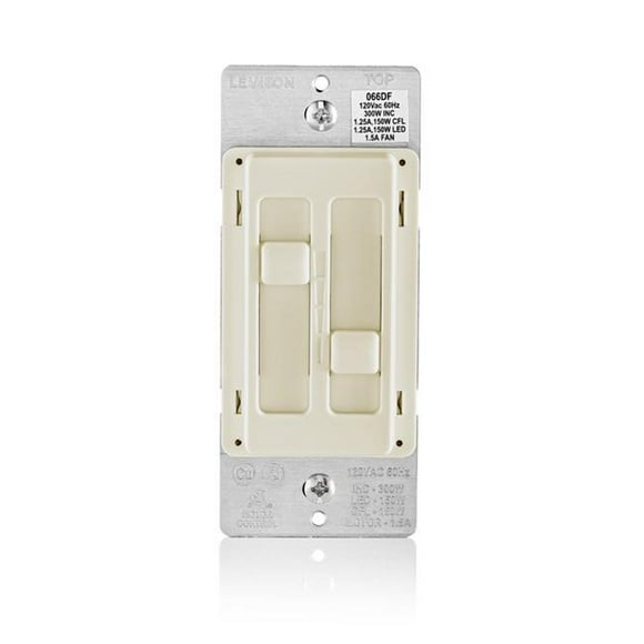 Leviton 3001338 Decora Sureslide Fan & LED Dimmer Slide Switch, Light Almond