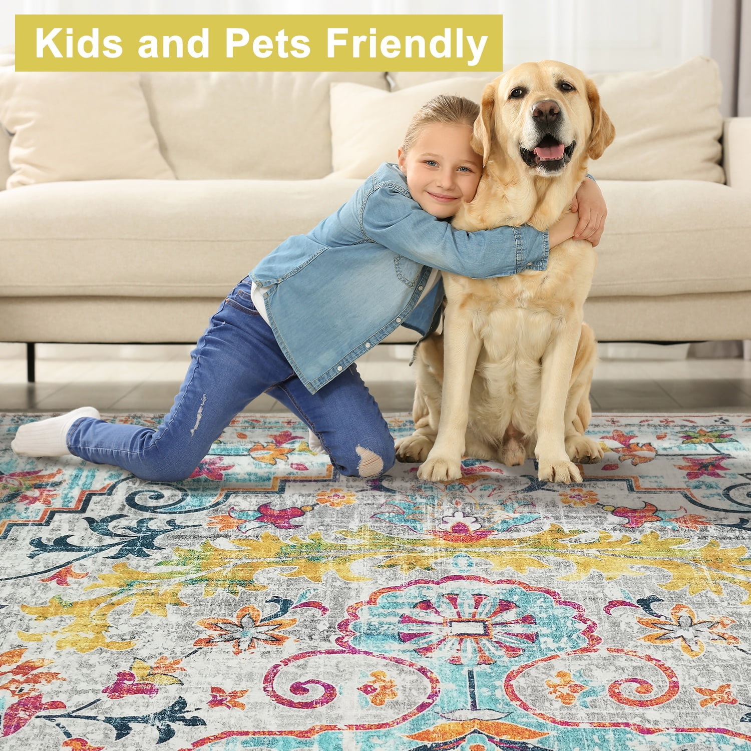 Mandala Rug Runners 2x6 for Bedrooms, Hallways, and Floor - Durable 2 x 6 ft Runner Rug Non Slip Washable Polyester Material Modern Home Rugs for Farmhouse, Living Room & Kitchen - Blue & Multi Color