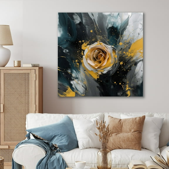 Designart "Yellow Rosefloral Tapestry II" Floral Rose Wall Art Print