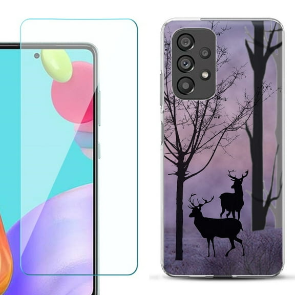 Slim-Fit Fashion Phone Case for Samsung Galaxy A53 5G, with Tempered Glass Screen Protector, by OneToughShield ® - Forest/Deer/Twilight