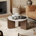 thumbnail image 4 of HOMPUS 31.5" Farmhouse Round Coffee Table, Wooden Coffee Table with Faux Marble Tabletop, Modern Living Room Circle Center Table, End Table for Living Room, Apartment, Easy Assembly (White + Brown), 4 of 16