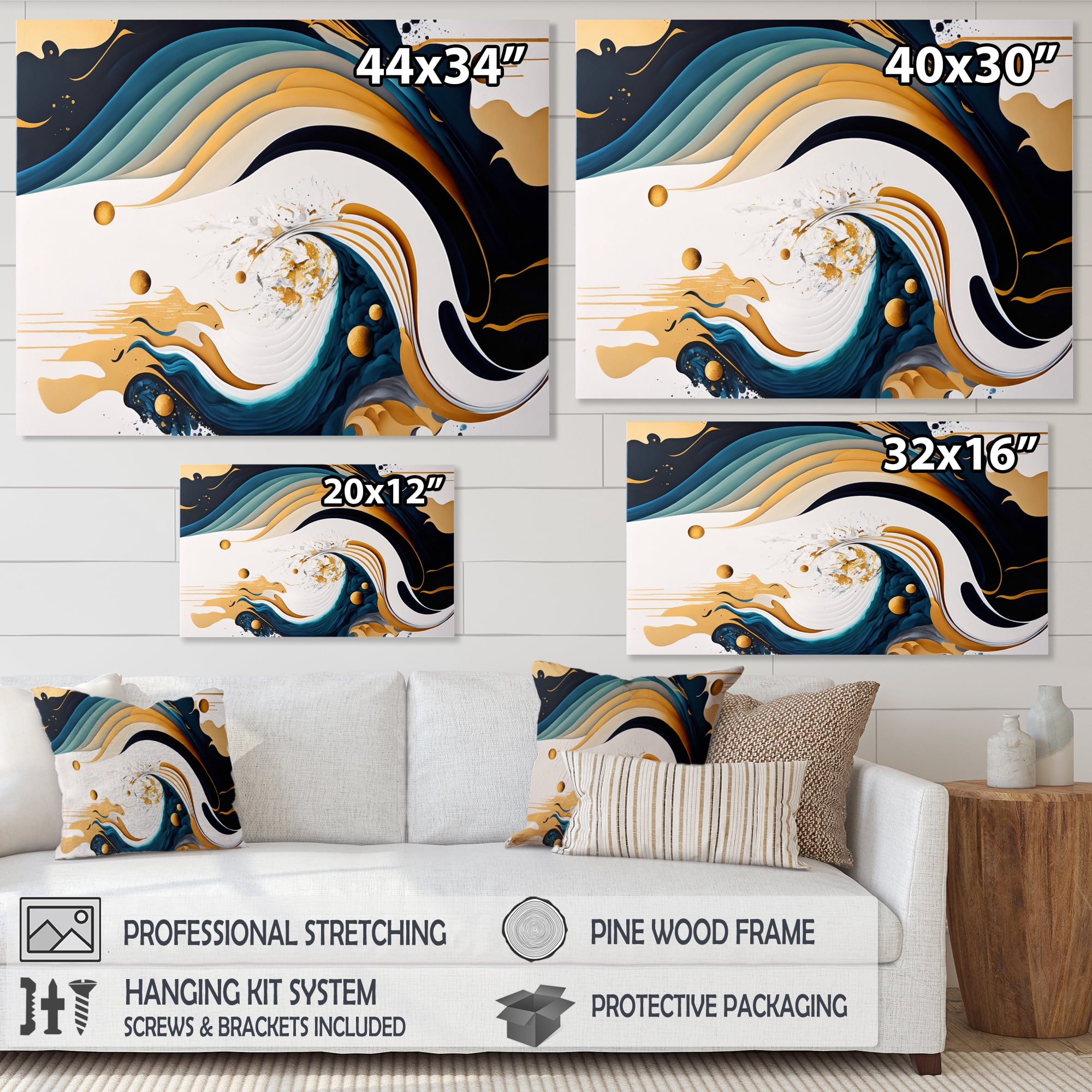 Designart Blue And Gold Modern Art Abstract Painting IV Canvas Wall Art