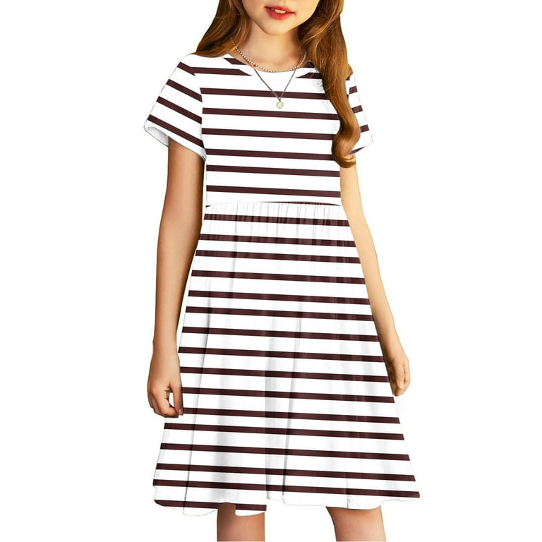 trendy dresses for teenage girl Teen Girl's Summer Floral Dress with Bow Strap & * Neckline - Short Sleeve A-Line Dress for Weddings, Parties, Beach Outfits