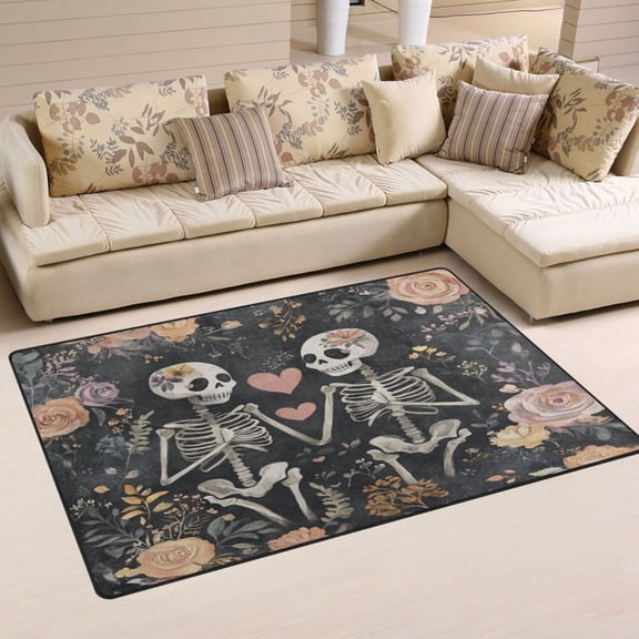 Love and Skulls Soft Polyester Area Rug 31''x20'', Non Slip, Memory Foam, Water Absorbent