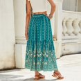 thumbnail image 4 of Women Boho Vintage Floral Print Long Skirt Summer Tiered Maxi Skirt Green XL, 4 of 7