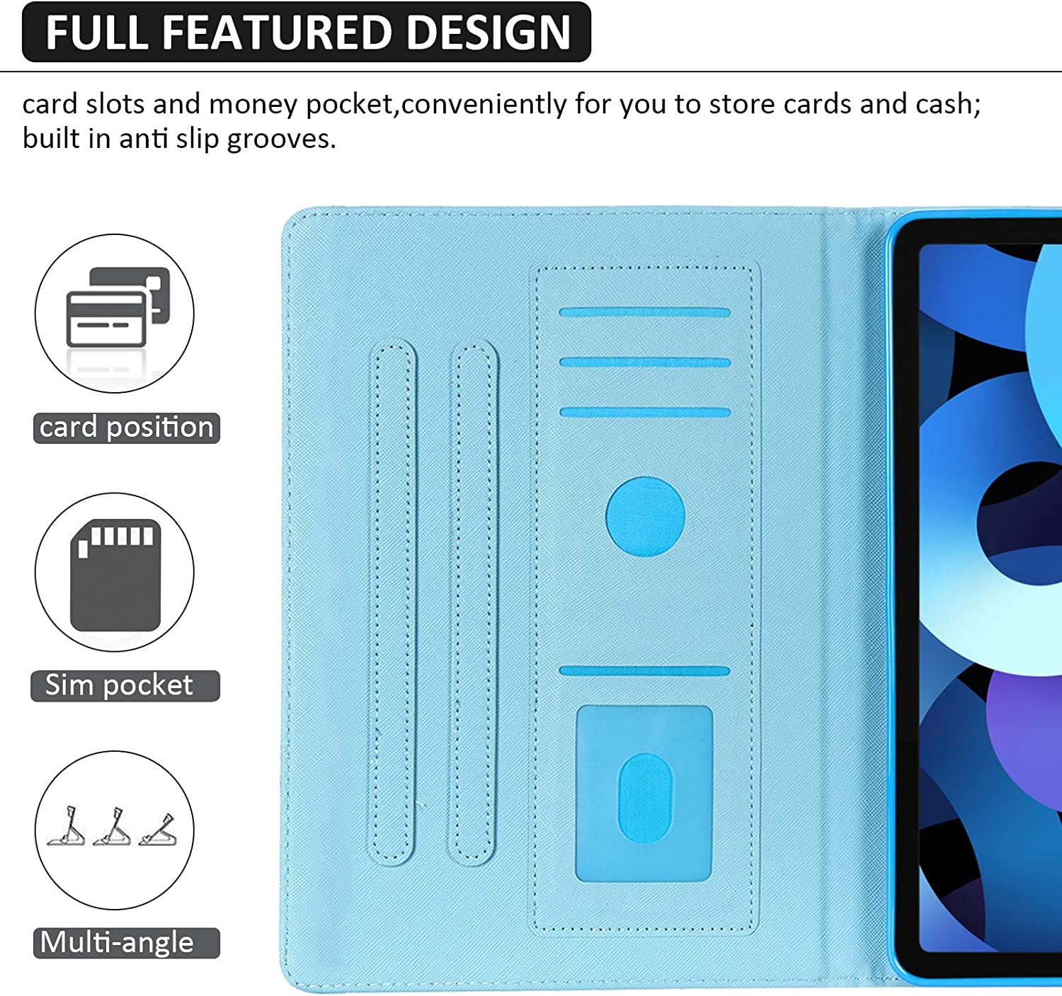 Allytechgroup Stunning iPad Air 11 Case 2024, Apple iPad Air 11 Inch Cover Case, Stylish Pattern Shockproof Bumper with Multi Angle Stand, Pencil Holder and Card Slots,Sunflower