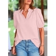 thumbnail image 4 of PRETTYGARDEN Womens Casual Summer Tops V Neck Short Puff Sleeve Pleated Cotton T Shirts Loose Dressy Blouses, 4 of 8
