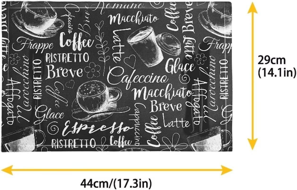 Placemat linen Weave Table Mats Set of 6, Durable Scratch Resistant Waterproof Oil-Proof Dining Table Heat Stain Resistant Placemats, Coffee Vintage Black