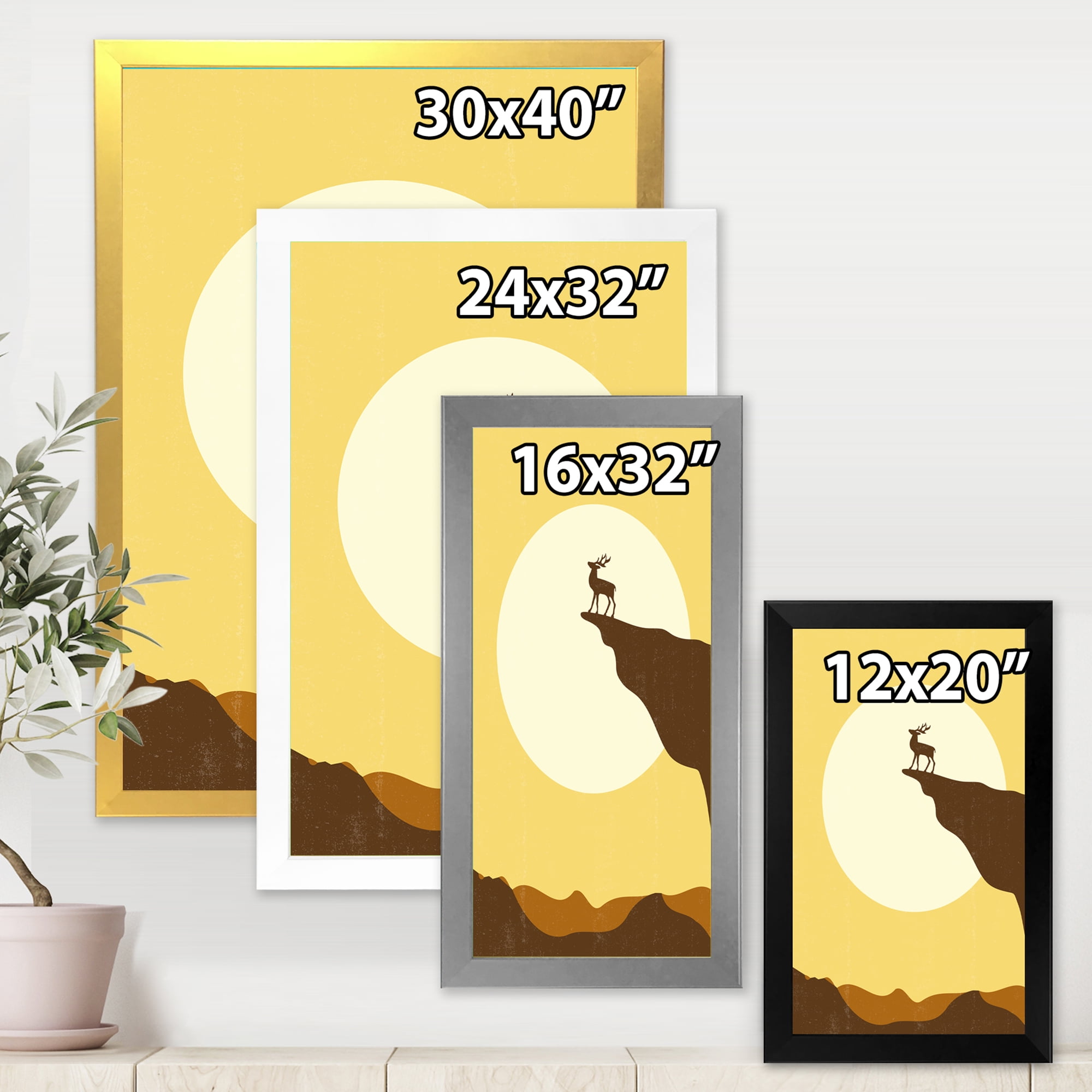 Designart 'Minimalistic Deer At Sunset On Mountain Top' Lake House Framed Art Print