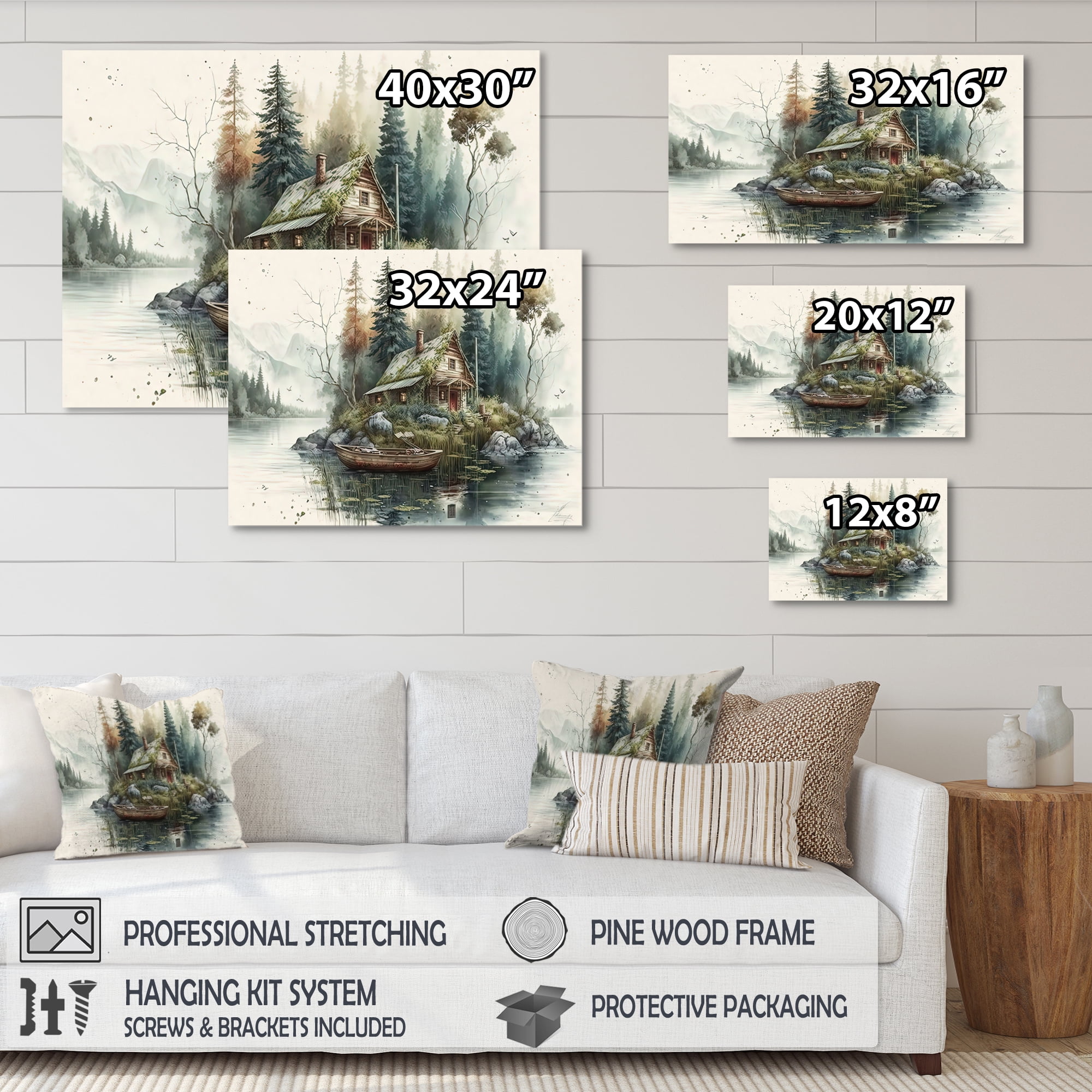 Designart Fishing House By The Lake I Canvas Wall Art