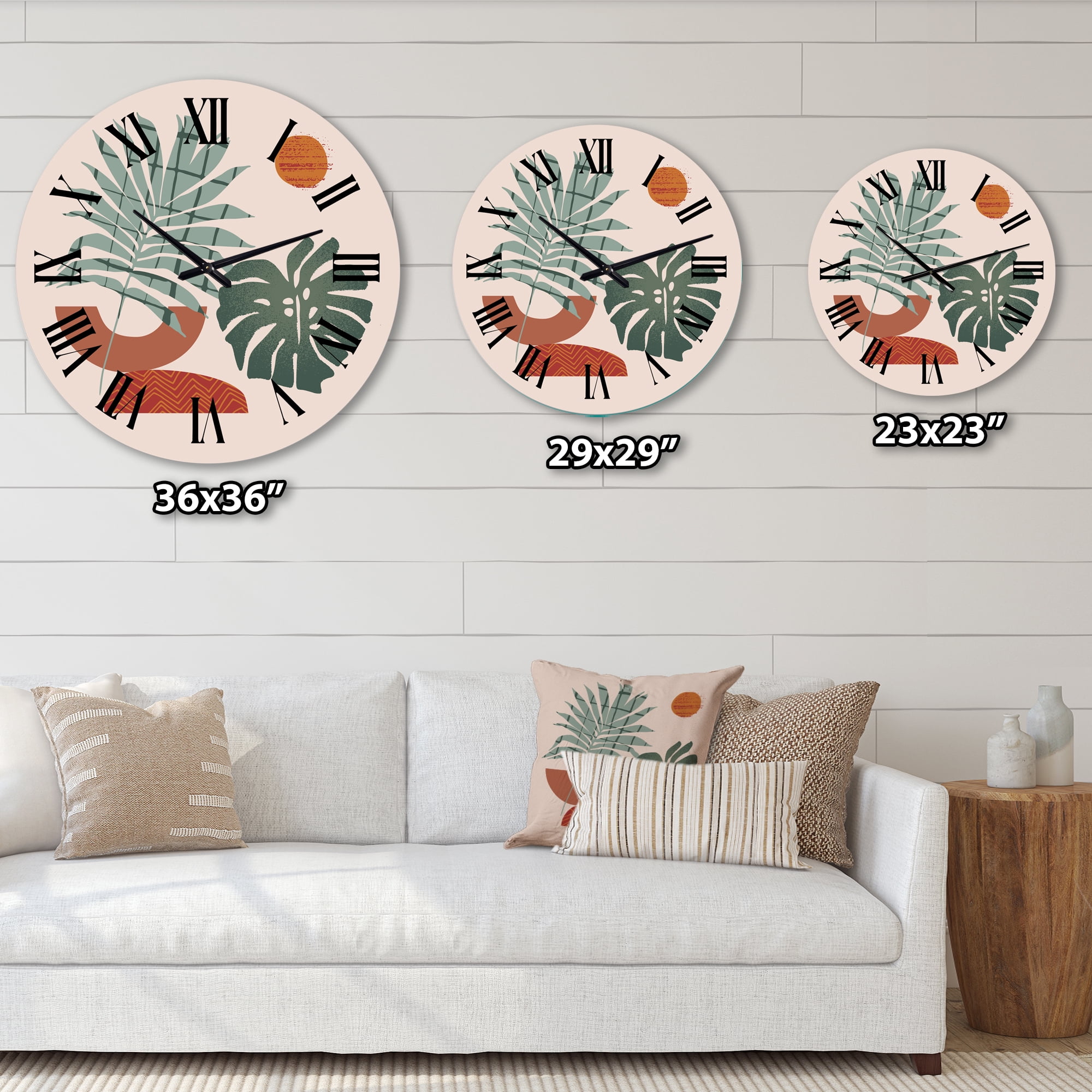 Designart 'Moon & Sun Shapes In Retro Green & Terracotta Tone' Modern Wall Clock