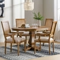 thumbnail image 2 of GDF Studio Zentner French Country Fabric Upholstered Wood and Cane 5 Piece Expandable Dining Set, Natural and Beige, 2 of 13