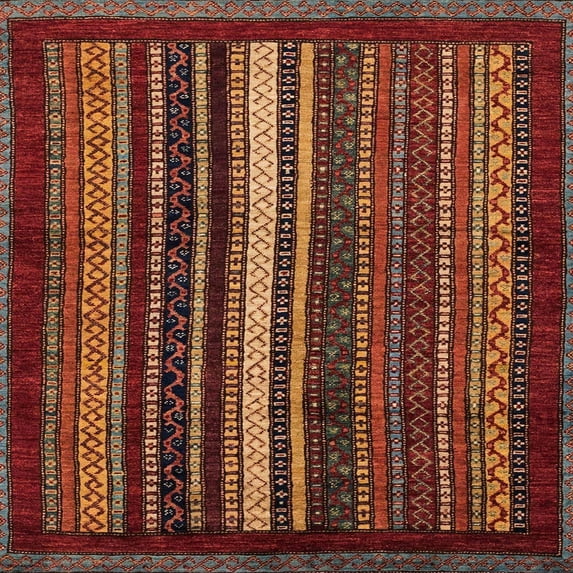 Ahgly Company Machine Washable Indoor Square Abstract Dark Red Area Rugs, 7' Square