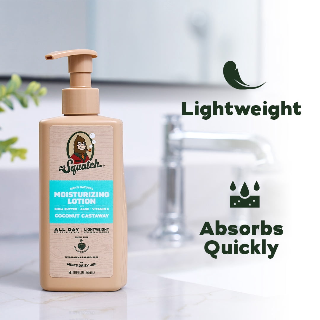 Dr. Squatch Mens Natural Body Moisturizer Lotion, Hand & Body Lotion for Men, Coconut Castaway, 10 fl Oz