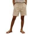 thumbnail image 6 of Zedker Linen Shorts for Womens Casual Knee Length Bermuda Shorts with Hollow Side Summer Beach Lightweight Capri Pants Beige L, 6 of 9