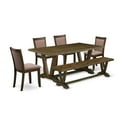 thumbnail image 5 of East West Furniture 6 Piece Modern Dining Table Set- A Distressed Jacobean Top Table in Trestle Base with Wood Bench and 4 Coffee Linen Fabric Dining Chairs - Distressed Jacobean Finish, 5 of 8