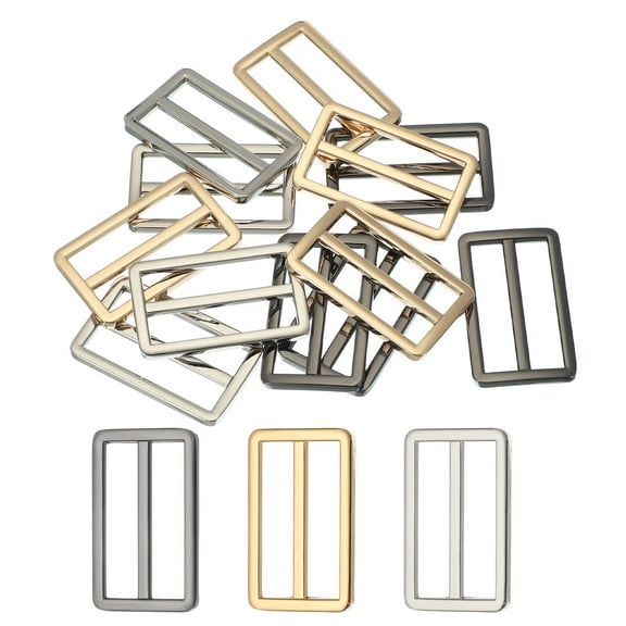 12pcs Flat Metal Slide Buckle, 1.5" Zinc Alloy Adjustable Buckles, Webbing Strap Fastener Tri Glide Adjuster Slider for Bags Backpack Purse Belts, Gun Black/Light Gold/Silver