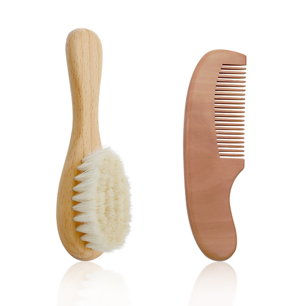 Dosaele 2 Pack Wooden Baby Hair Brush and Comb Set for Newborns and